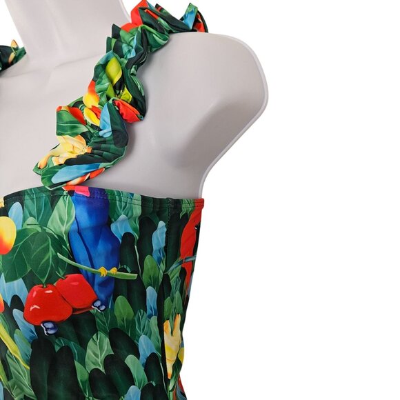 Spolrike Womens Tropical Floral One-Piece Swimsuit Ruffled Straps Medium Beach - Picture 8 of 12